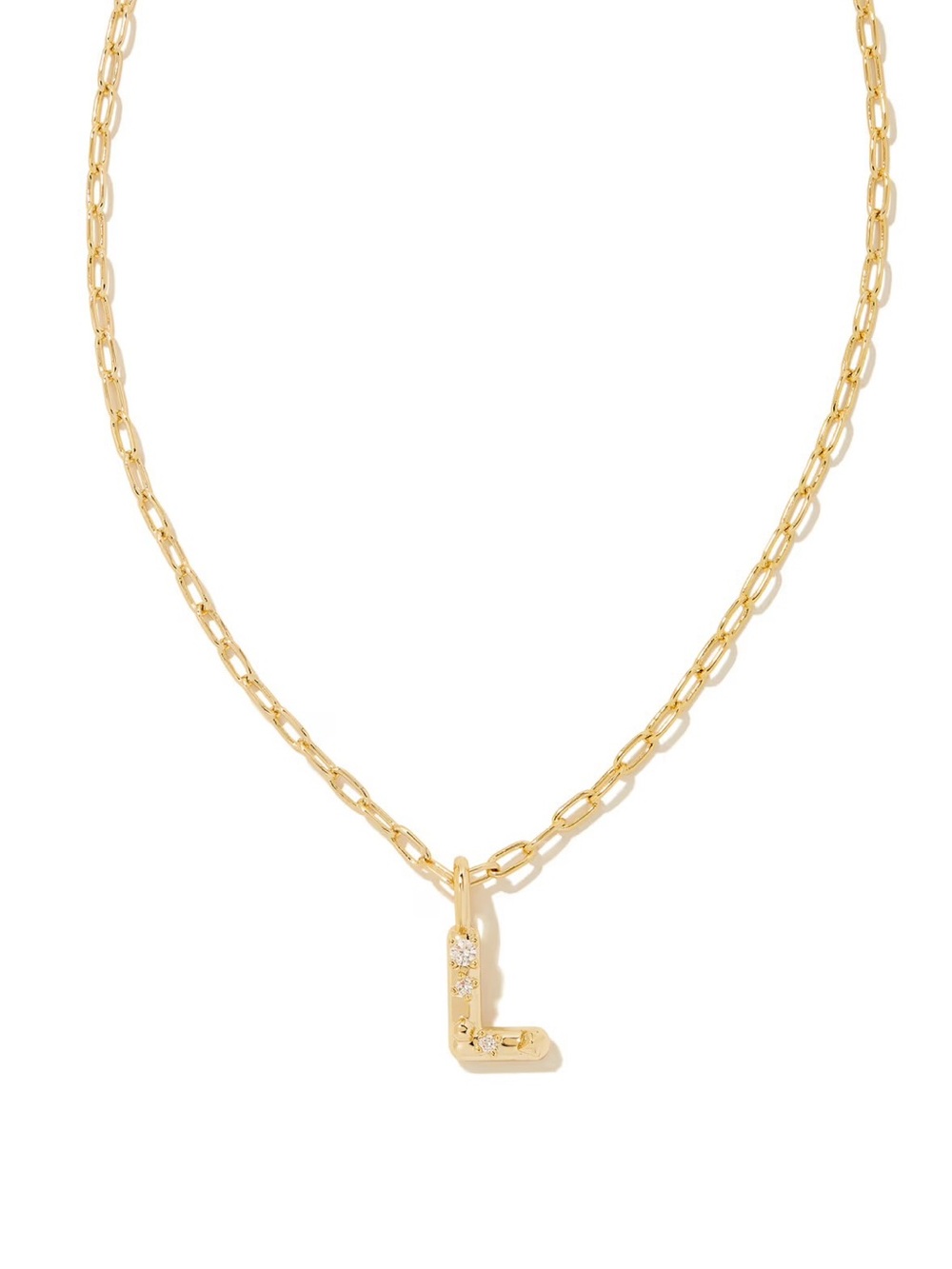 Kendra Scott Crystal Letter L Gold Short Pendant Necklace in White Crystal